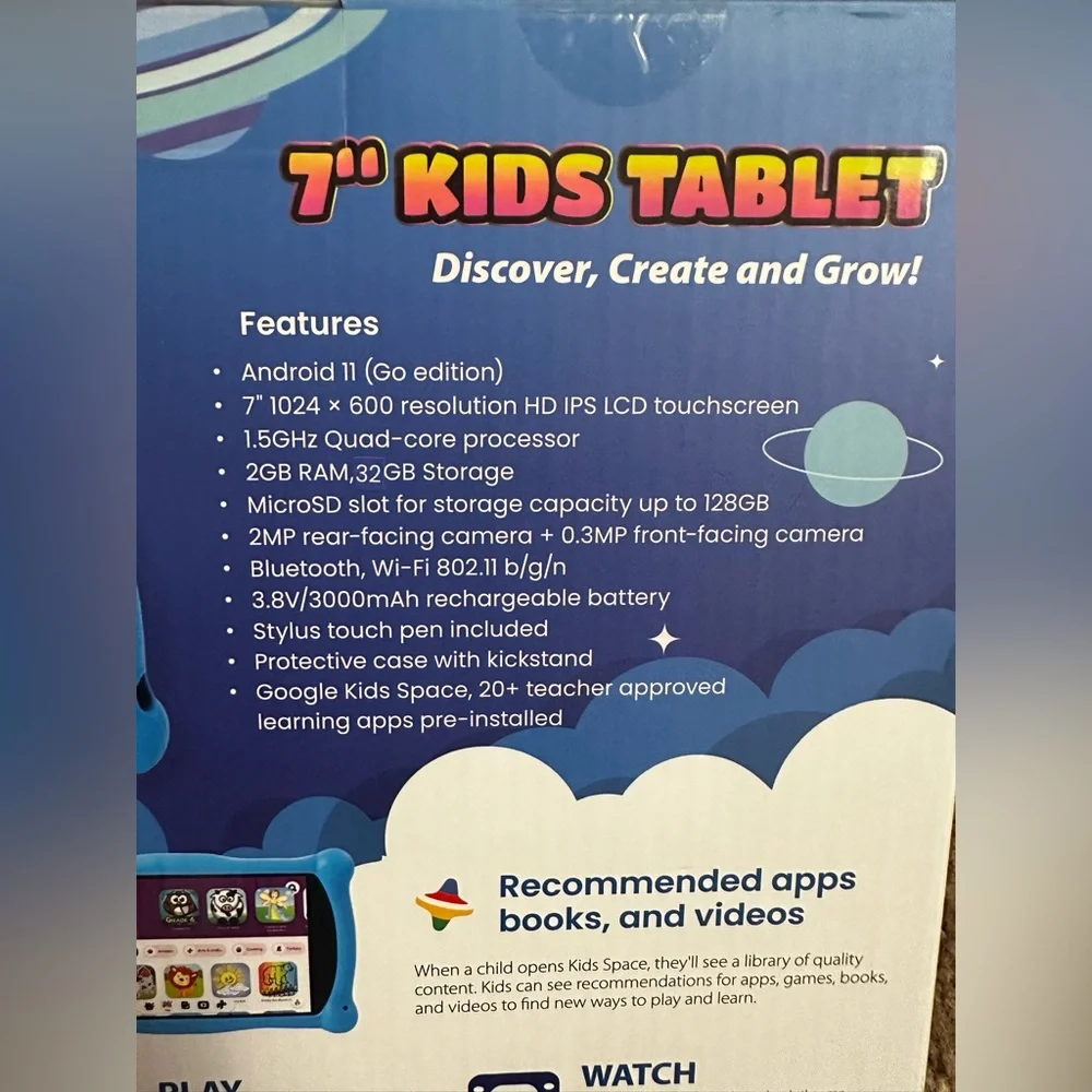 Contixo Kids V10 Blue 7” Kids Tablet Android 11 Go Edition New In Box